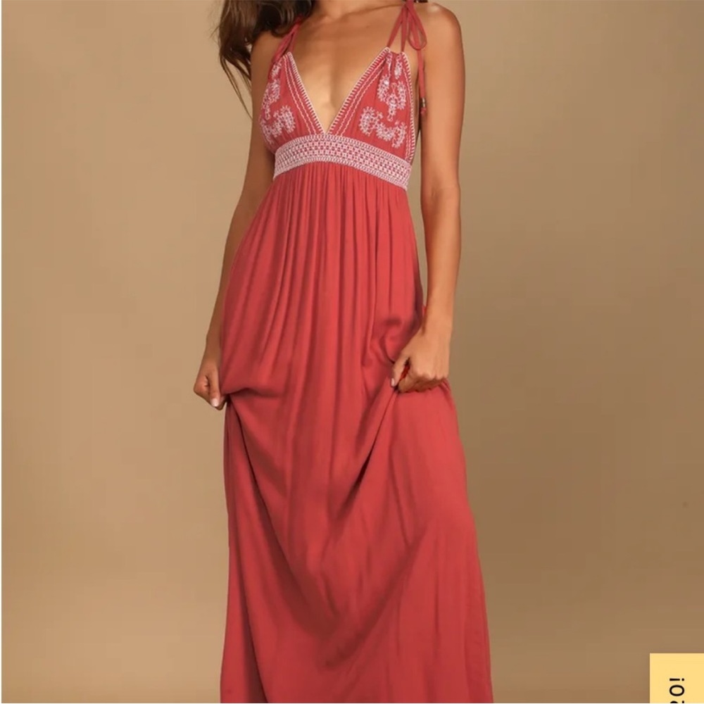 Lulus Days of Sunlight Brick Red Embroidered Maxi Dress -XL